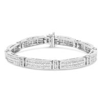 14K White Gold 7.0 Cttw Princess and Baguette Diamond Alternating Link Tennis Bracelet (H-I Color, I1-I2 Clarity) - 7