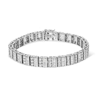 14K White Gold 6.00 Cttw Alternating Round and Baguette Diamond Tennis Bracelet (H-I Color, I1-I2 Clarity) - 7