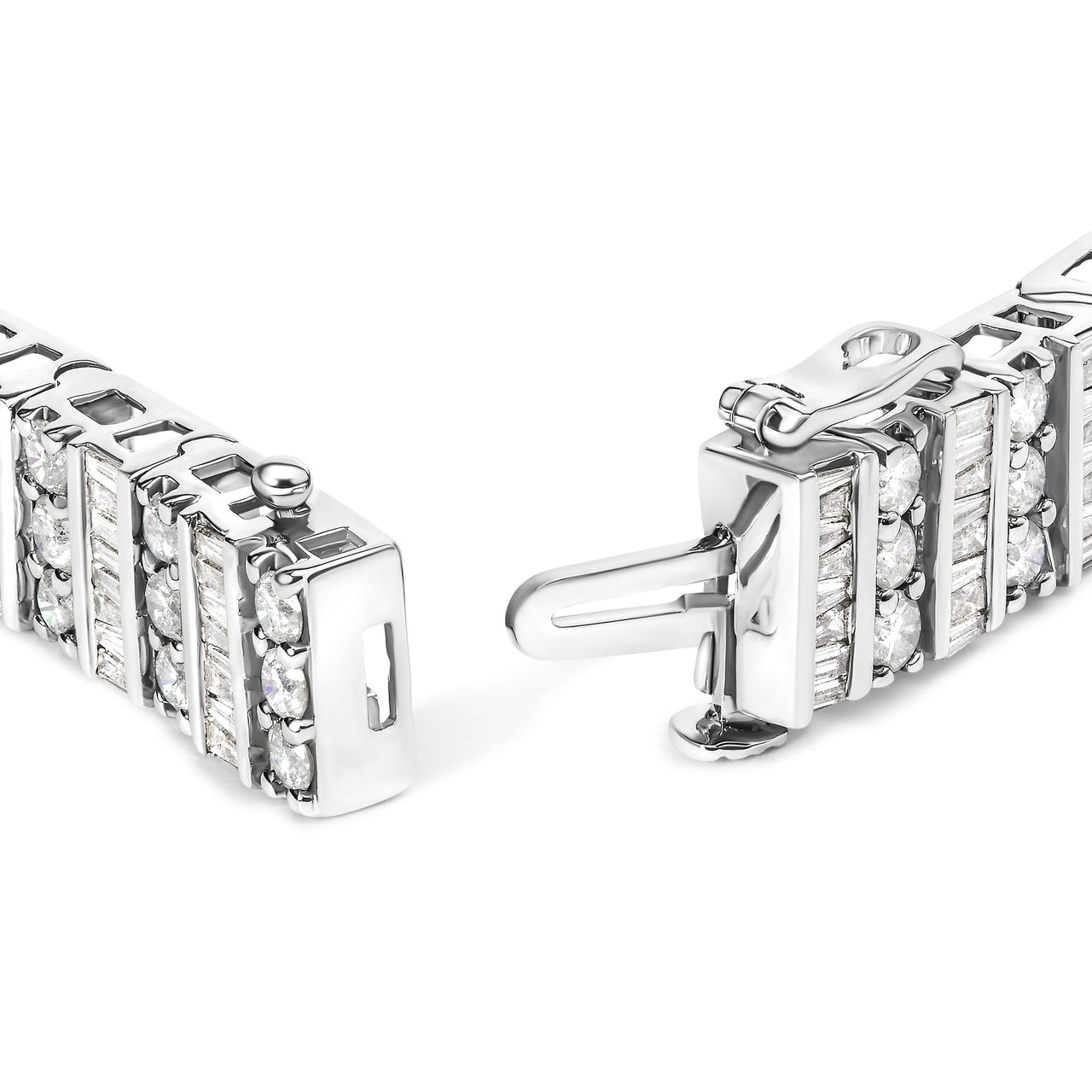 14K White Gold 6.00 Cttw Alternating Round and Baguette Diamond Tennis Bracelet (H-I Color, I1-I2 Clarity) - 7" Inches