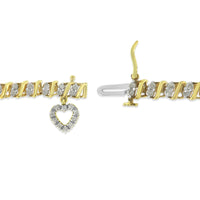 10K Yellow Gold 2.0 Cttw Diamond 2 Row Link and Heart Charm 7