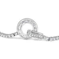 14K White Gold 2-1/2 Cttw Baguette and Round Diamond Toggle Tennis Bracelet