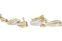 10k Yellow Gold 1.00 Cttw Baguette-Cut Diamond Spiral Link 7.50