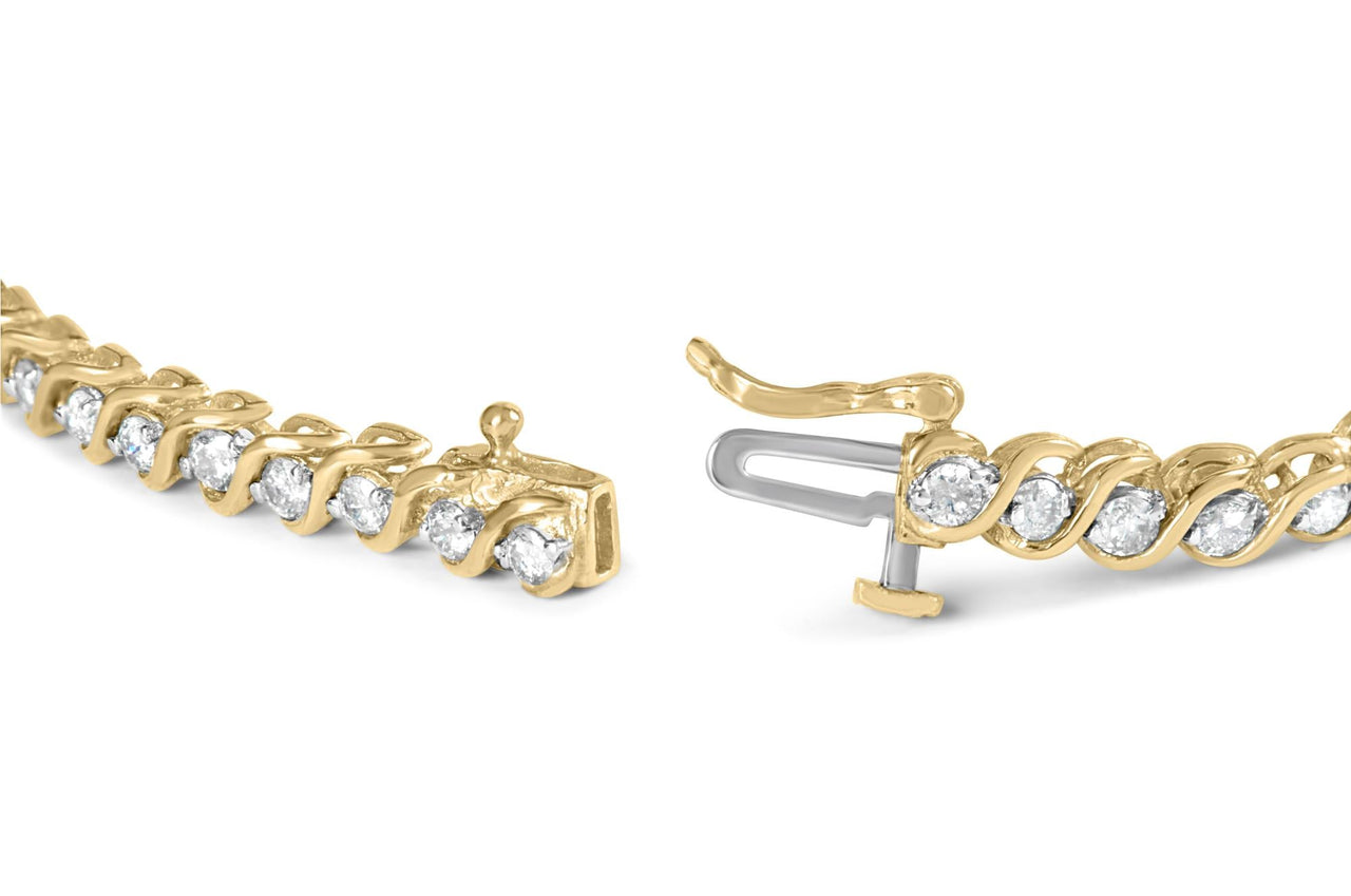 10K Yellow Gold 2.00 Cttw Round-Cut Diamond S-Link 7" Bracelet (J-K Color, I1-I2 Clarity)