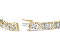 10K Yellow Gold 3.00 Cttw Round-Cut and Baguette-Cut Diamond 'XOXO' Floral Design 7.50