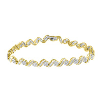 10k Yellow Gold 3.00 Cttw Round-Cut and Baguette-Cut Diamond Floral Link 7.50