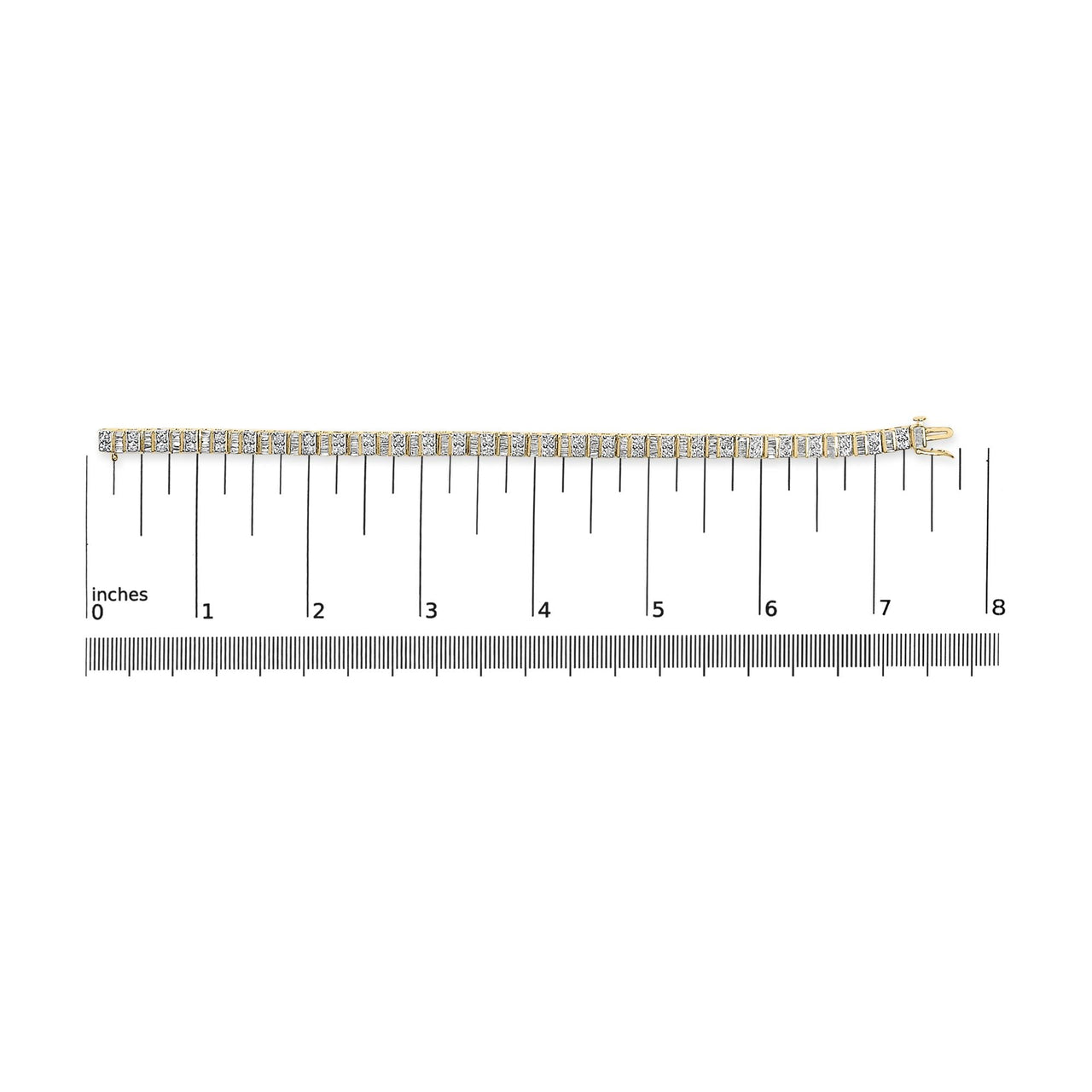 10K Yellow Gold 4.0 Cttw Alternating Baguette & Round Cut Diamond Bezel- & Prong-Set 7" Tennis Bracelet (G-H Color, SI1-SI2 Clarity)