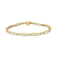 14K Yellow Gold 2.0 Cttw Round Brilliant-Cut & Baguette Cut Diamond Bezel and Tapered Link 7