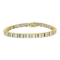 14KT Yellow Gold 4.0 Cttw Baguette & Round Brilliant-Cut Diamond Channel & Prong-Set Tennis Bracelet (H-I Color, SI2-I1 Clarity) - 7