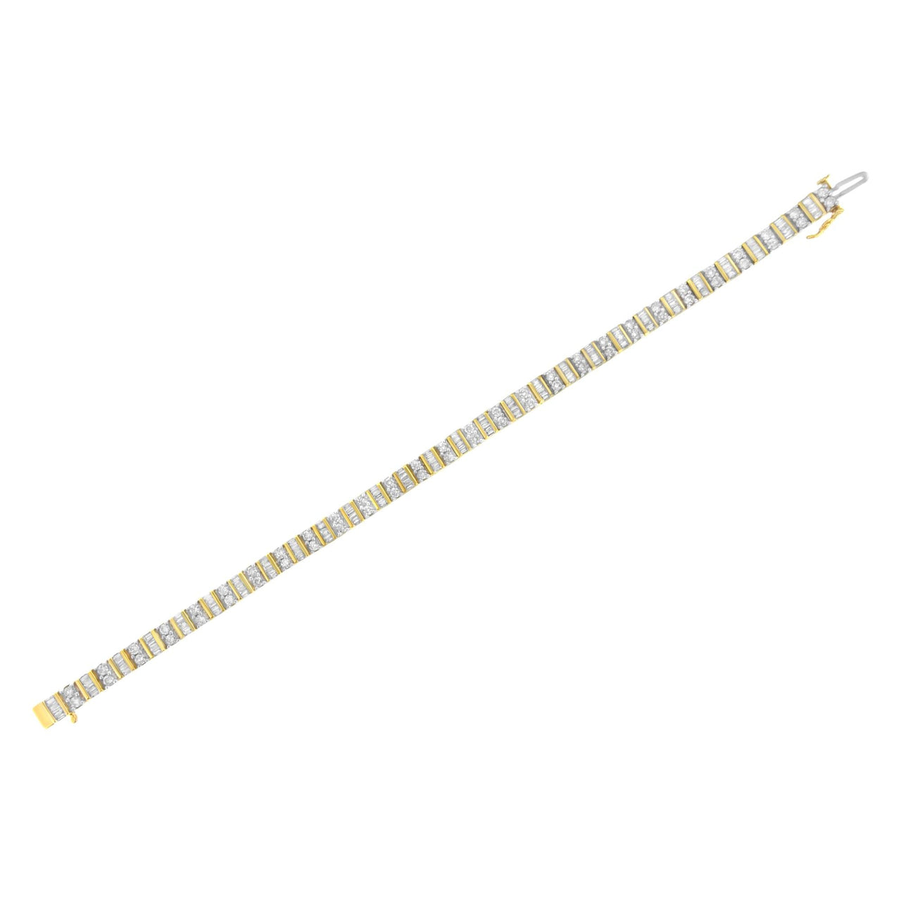 14KT Yellow Gold 4.0 Cttw Baguette & Round Brilliant-Cut Diamond Channel & Prong-Set Tennis Bracelet (H-I Color, SI2-I1 Clarity) - 7"