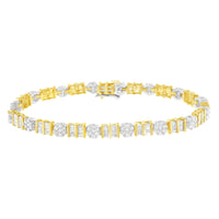 14K Gold 3-3/8 Cttw Round & Baguette-Cut Diamond Cluster Alternating Station 7