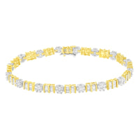 14K Gold 3-3/8 Cttw Round & Baguette-Cut Diamond Cluster Alternating Station 7
