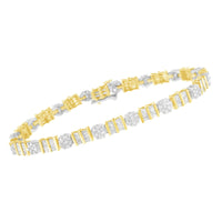 14K Gold 3-3/8 Cttw Round & Baguette-Cut Diamond Cluster Alternating Station 7
