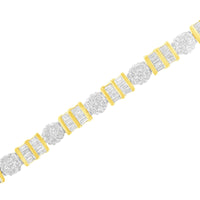 14K Gold 3-3/8 Cttw Round & Baguette-Cut Diamond Cluster Alternating Station 7