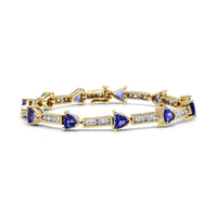 14K Yellow Gold 1 5/8 Cttw Diamond and 5MM Trillion Blue Tanzanite Link Bracelet (H-I Color, I1-I2 Clarity) - 7