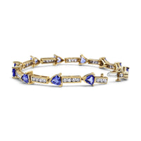 14K Yellow Gold 1 5/8 Cttw Diamond and 5MM Trillion Blue Tanzanite Link Bracelet (H-I Color, I1-I2 Clarity) - 7