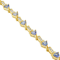 14K Yellow Gold 4x3 Trillion Cut Purple Tanzanite and Diamond Link Bracelet (H-I Color, SI2-I1 Clarity) - 7