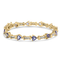 14K Yellow Gold 4x3 Trillion Cut Purple Tanzanite and Diamond Link Bracelet (H-I Color, SI2-I1 Clarity) - 7