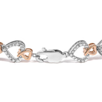 10K Rose and White Gold 1/4 Cttw Diamond Infinity Loop and Swirl Link Bracelet