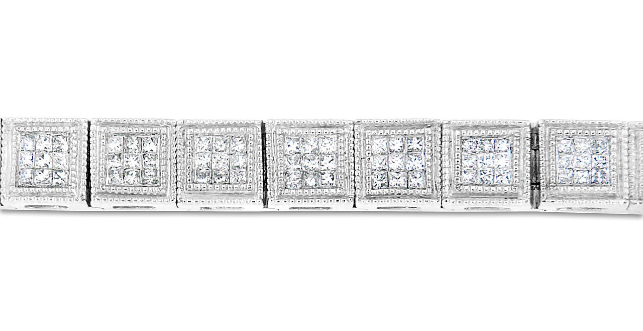14K White Gold 2 1/5 Cttw Princess Diamond Box Link with Milgrain Tennis Bracelet (H-I Color, SI1-SI2 Clarity) - 6" Inches