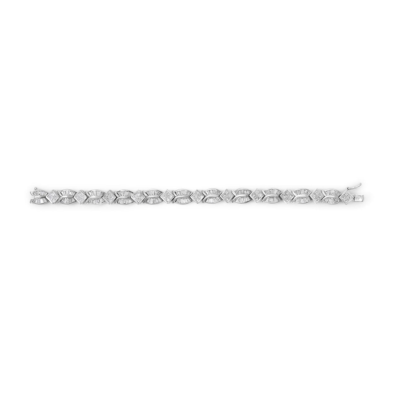 14K White Gold 8 5/8ct Cttw Princess and Baguette Diamond Geometric Twist Link Bracelet (G-H Color, VS1-VS2 Clarity) - 7"