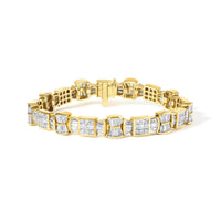 14K Yellow Gold 9 7/8 Cttw Princess and Baguette Diamond Bow and Box Link Tennis Bracelet (G-H Color, VS1-VS2 Clarity) - 7