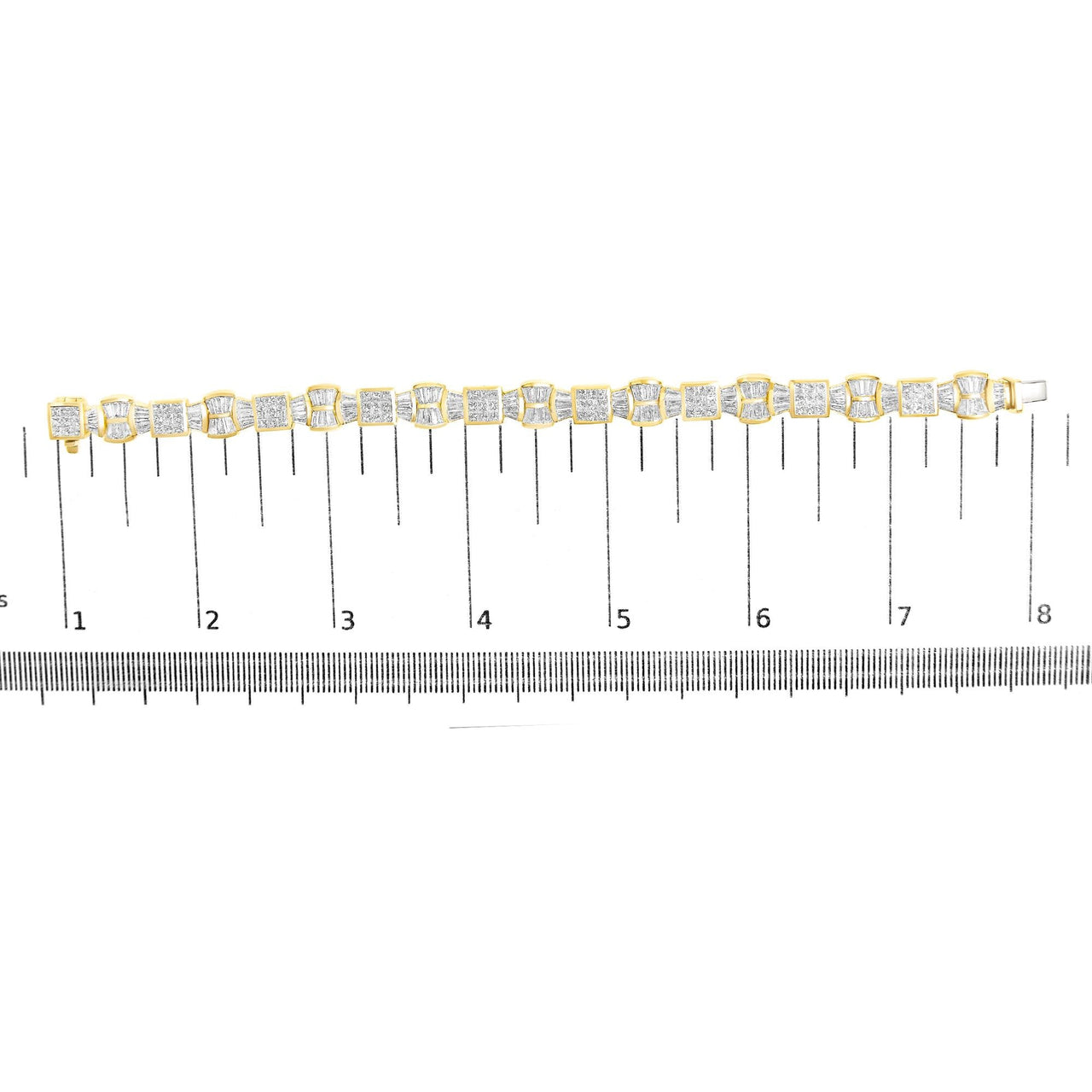 14K Yellow Gold 9 7/8 Cttw Princess and Baguette Diamond Bow and Box Link Tennis Bracelet (G-H Color, VS1-VS2 Clarity) - 7" Inches