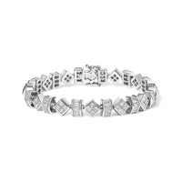 14K White Gold 9.0 Cttw Princess and Baguette Diamond Geometrical Style Link Bracelet (G-H Color, VS1-VS2 Clarity) - 7