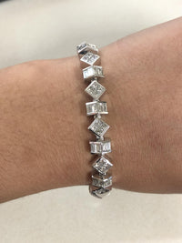 14K White Gold 9.0 Cttw Princess and Baguette Diamond Geometrical Style Link Bracelet (G-H Color, VS1-VS2 Clarity) - 7