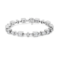 14K White Gold 5 3/4 Cttw Princess and Baguette Diamond Alternating Tapered Link and Box Line Bracelet (H-I Color, SI1-SI2 Clarity) -7