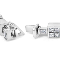 14K White Gold 5 3/4 Cttw Princess and Baguette Diamond Alternating Tapered Link and Box Line Bracelet (H-I Color, SI1-SI2 Clarity) -7