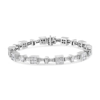 14K White Gold 5 3/4 Cttw Princess and Baguette Diamond Alternating Tapered Link and Box Line Bracelet (H-I Color, SI1-SI2 Clarity) -7