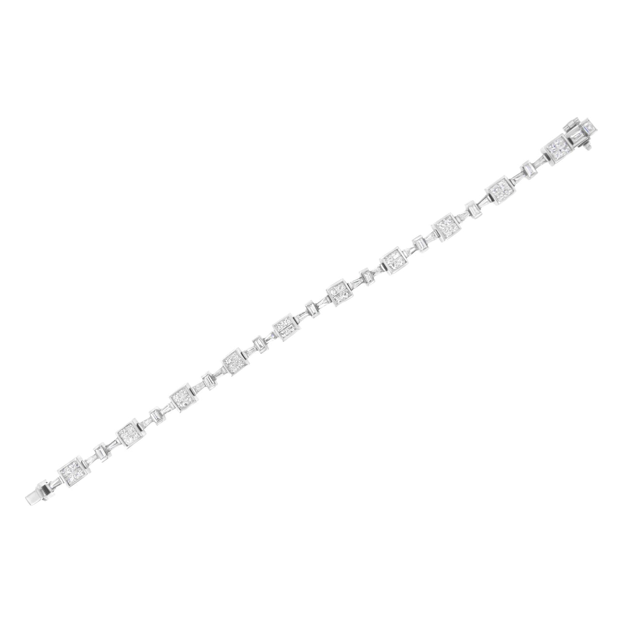 14K White Gold 5 3/4 Cttw Princess and Baguette Diamond Alternating Tapered Link and Box Line Bracelet (H-I Color, SI1-SI2 Clarity) -7" Inches
