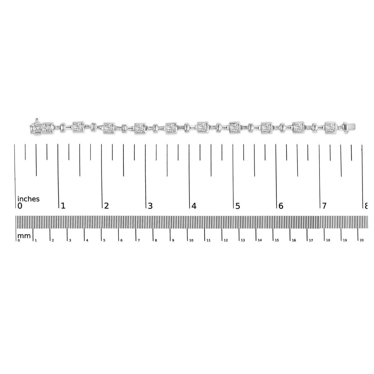 14K White Gold 5 3/4 Cttw Princess and Baguette Diamond Alternating Tapered Link and Box Line Bracelet (H-I Color, SI1-SI2 Clarity) -7" Inches