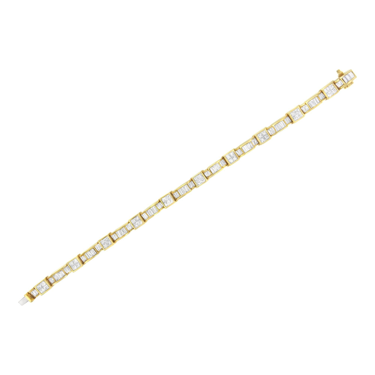 14K Yellow Gold 7.0 Cttw Baguette Cut Diamond Alternating Box and Wave Link Bracelet (G-H Color, VS1-VS2 Clarity) - 7" Inches
