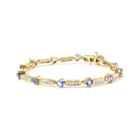 14K Yellow 5MM Trillion Cut Blue Tanzanite and 1 1/10 Cttw Diamond Tennis 7