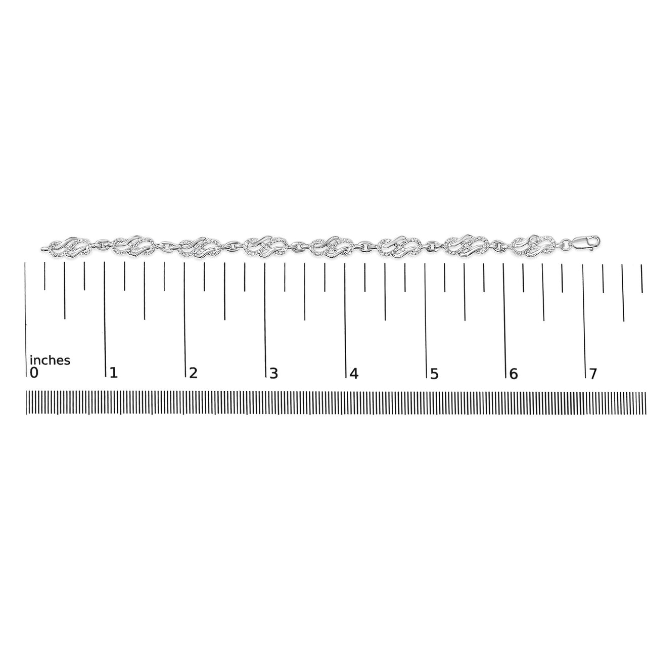 .925 Sterling Silver 1.0 Cttw Diamond Infinity Loop and Swirl Link Bracelet (I-J Color, I2-I3 Clarity) - 7.25" Inches