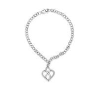.925 Sterling Silver Open Heart with Center Vertical Infinity Chain Charm Bracelet - Size 7