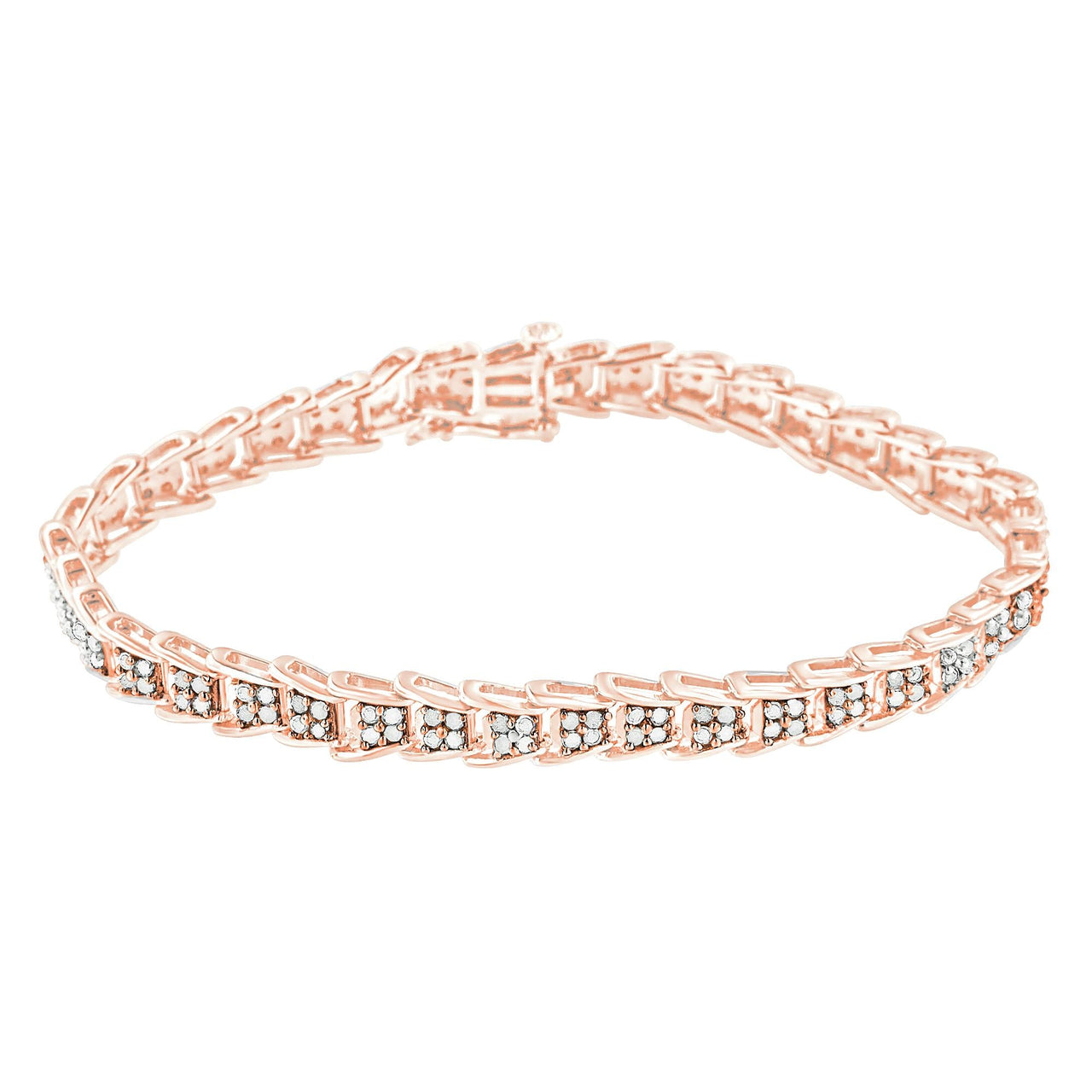 .925 Sterling Silver 2.0 Cttw Diamond Fan-Shaped Fancy Chevron Link Tennis Bracelet