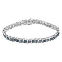 .925 Sterling Silver 2 cttw Treated Blue Diamond Fan-Shaped Nested Link 7