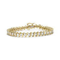 14K Yellow Gold Plated .925 Sterling Silver 4.00 cttw Prong-Set Round-Cut Diamond S-Curve Link Bracelet (K-L color, I2-I3 clarity) - 7.25