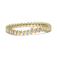 14K Yellow Gold Plated .925 Sterling Silver 4.00 cttw Prong-Set Round-Cut Diamond S-Curve Link Bracelet (K-L color, I2-I3 clarity) - 7.25