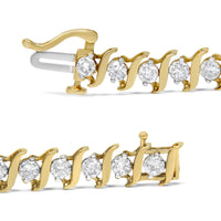 14K Yellow Gold Plated .925 Sterling Silver 4.00 cttw Prong-Set Round-Cut Diamond S-Curve Link Bracelet (K-L color, I2-I3 clarity) - 7.25