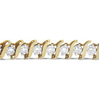 14K Yellow Gold Plated .925 Sterling Silver 4.00 cttw Prong-Set Round-Cut Diamond S-Curve Link Bracelet (K-L color, I2-I3 clarity) - 7.25