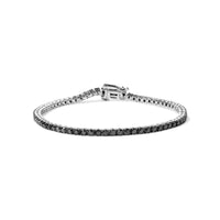 .925 Sterling Silver 4-Prong Set Treated Black Round-Cut Diamond Classic Tennis Bracelet (Black Color, I2-I3 Clarity) - 7.25