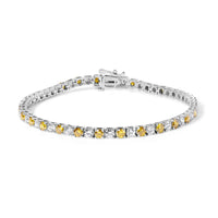 14K White Gold 5.0 Cttw Alternating White and Yellow Lab Grown Diamond Tennis Tennis Bracelet (Yellow/F-G Color, VS2-SI1 Clarity - 7