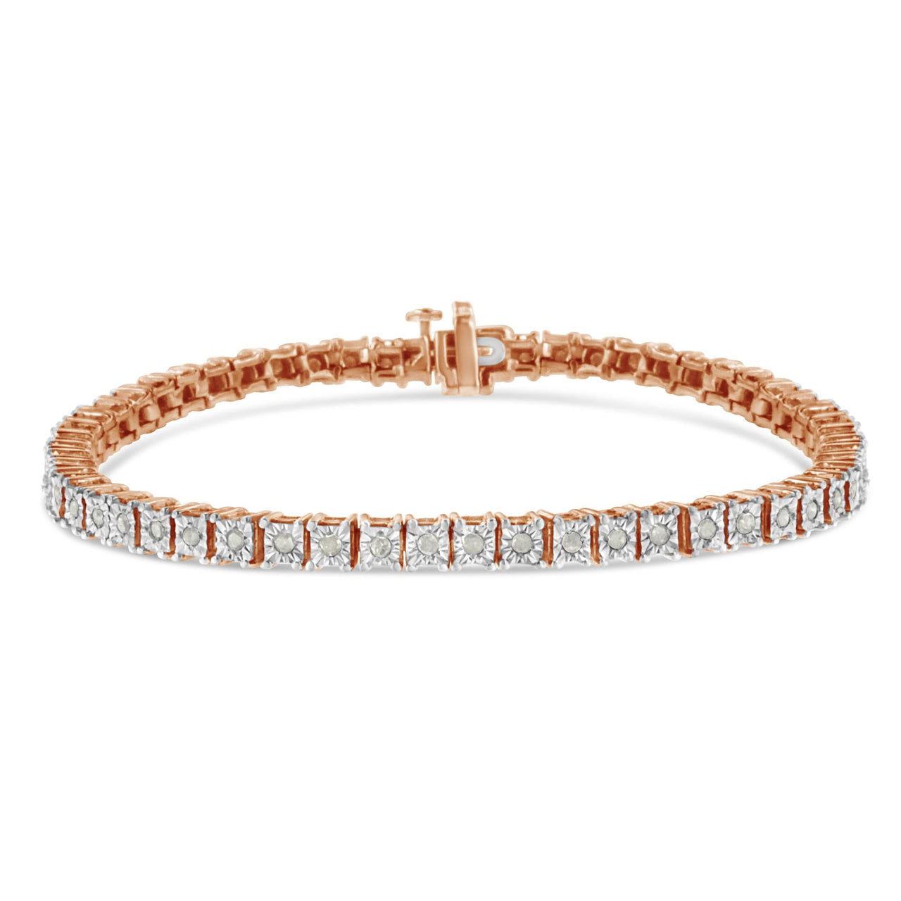 .925 Sterling Silver 1.0 Cttw Diamond Square Frame Miracle-Set Tennis Bracelet (I-J Color, I3 Clarity) - 8"