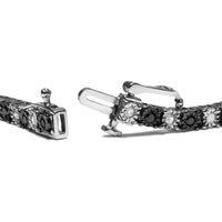 .925 Sterling Silver 1.0 Cttw with Alternating Round White Diamond and Round Treated Black Diamond Tennis Bracelet (Black and I-J Color, I3 Clarity) - Size 7