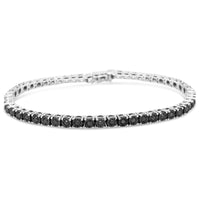 .925 Sterling Silver 1.0 Cttw Miracle-Set Treated Black Diamond Round Miracle Plate Tennis Bracelet (Black Color, I3 Clarity) - 7.25