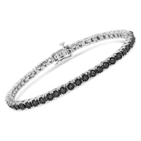 .925 Sterling Silver 1.0 Cttw Miracle-Set Treated Black Diamond Round Miracle Plate Tennis Bracelet (Black Color, I3 Clarity) - 7.25