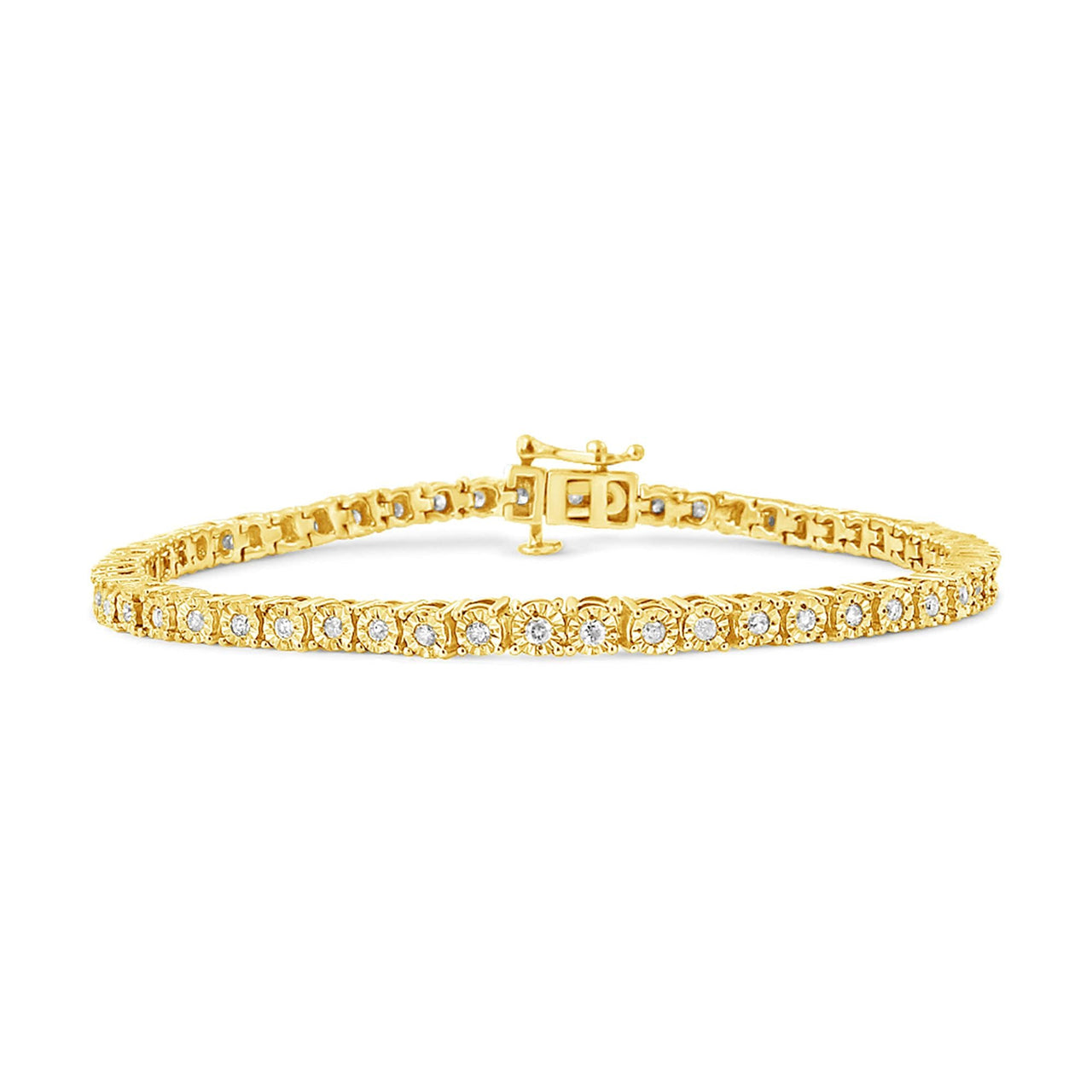 .925 Sterling Silver 1.0 Cttw Miracle-Set Diamond Round Faceted Bezel Tennis Bracelet (I-J Color, I3 Clarity)